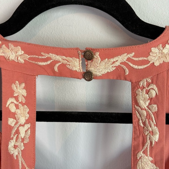 Anthropologie Coral and Cream Floral Tassel Midi Dress - Picture 6 of 7